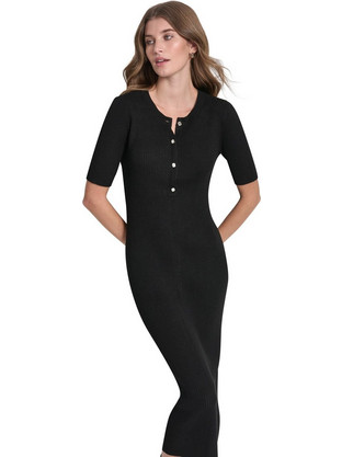 DKNY Midi Καθημερινό Φόρεμα Ριπ Μαύρο DJ6R0948-BLK