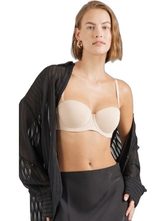 Tommy Hilfiger Σουτιέν Strapless με Ελαφριά Ενίσχυση με Μπανέλα Μπεζ UW0UW06049-TRY