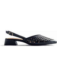 Gioseppo Γόβες Slingback Δερμάτινες με Χοντρό Χαμηλό Τακούνι Μαύρες 79015