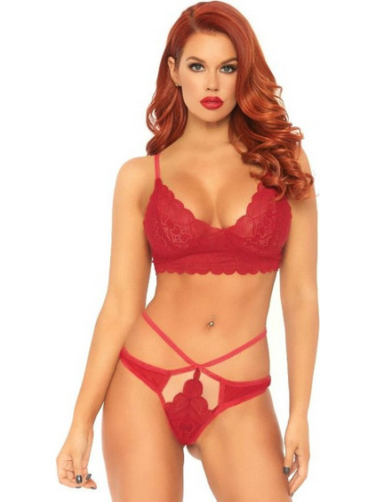 Leg Avenue Σετ Sexy Εσώρουχα See Through με Δαντέλα Κόκκινα D-218659
