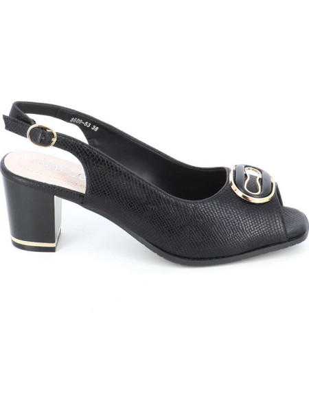B-Soft Γόβες Slingback Δερμάτινες με Χοντρό Χαμηλό Τακούνι Μαύρες 41-8609-53