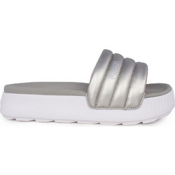 Puma Karmen Γυναικείες Παντόφλες Καλοκαιρινές Flatforms Ασημί 395399-03