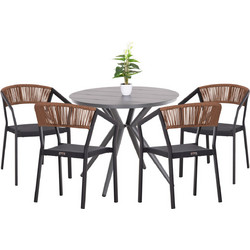 HomeMarkt Higer Σετ Τραπεζαρία Κήπου Αλουμίνιο 5τμχ Γκρι Καφέ HM10836.01