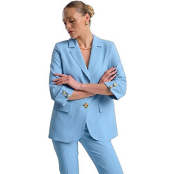 Fibes Fashion Γυναικείο Σακάκι Μακρύ Υφασμάτινο Γαλάζιο 01-6203N