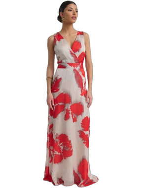 Fibes Fashion Maxi Καλοκαιρινό Φόρεμα για Γάμο / Βάπτιση Floral Κρουαζέ Κοραλί 05-9499