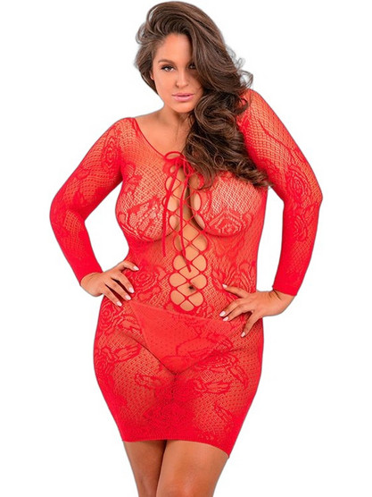 Rene Rofe Sexy Φόρεμα Διχτυωτό με Δαντέλα Κόκκινο 757067