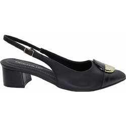 Piccadilly Γόβες Slingback Δερμάτινες με Χοντρό Χαμηλό Τακούνι Μαύρες 739091-5