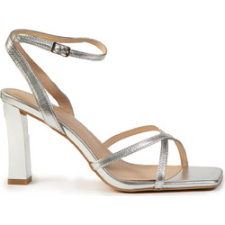 Versace 19V69 Γυναικεία Πέδιλα Δερμάτινα Ασημί με Λεπτό Ψηλό Τακούνι Φιάπα και Στρας AM5C909-830