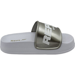 Replay New Lotty Milano Γυναικείες Παντόφλες Καλοκαιρινές Flatforms Αντιολισθητικές Κολυμβητηρίου Λευκές Χρυσές RF1H0025S-0045