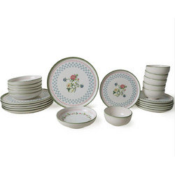Stewe Home Rose Line Σετ Πιάτα Φαγητού Κεραμικά Λευκά Πράσινα 24τμχ STE-004101