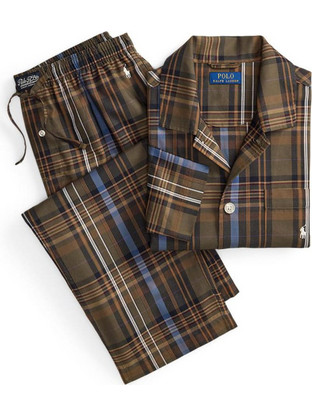 Polo Ralph Lauren Χειμωνιάτικες Ανδρικές Πιτζάμες Βαμβακερές Καρό Καφέ 714899627-019