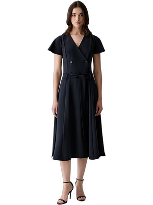 Hugo Boss Midi Βραδινό Φόρεμα Κρουαζέ Navy Μπλε 50563833-404