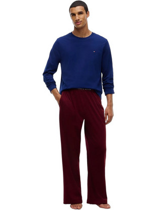 Tommy Hilfiger Χειμωνιάτικες Ανδρικές Πιτζάμες Βαμβακερές Μπλε Μπορντό UM0UM04047-0V8