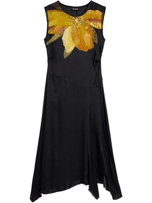 Desigual Midi Βραδινό Φόρεμα Floral Μεταξωτό Μαύρο 26WWVW22-2000