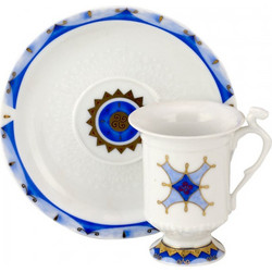 WM Collection Σετ Φλιτζάνια Espresso & Ελληνικού Καφέ Πορσελάνης Λευκά Μπλε 100ml 6τμχ NBR439/4570