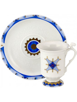 WM Collection Σετ Φλιτζάνια Espresso & Ελληνικού Καφέ Πορσελάνης Λευκά Μπλε 100ml 6τμχ NBR439/4570