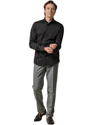 Profuomo Ανδρικό Πουκάμισο Japanese Knitted Slim Fit Μαύρο PP2HC10011