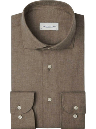 Profuomo Ανδρικό Πουκάμισο Brushed Twill Slim Fit Καφέ PPXH30009C