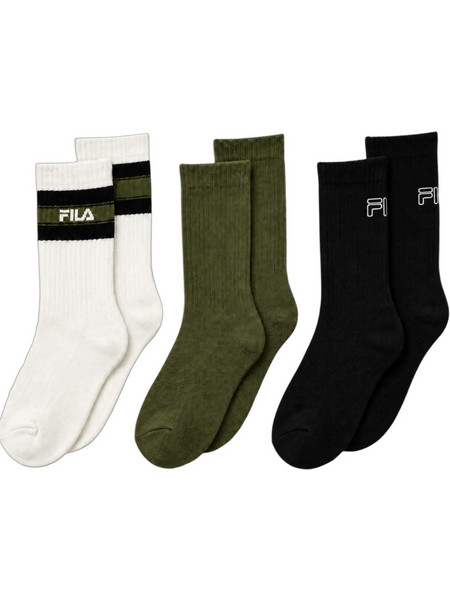 Fila Ανδρικές Κάλτσες Ψηλές με Σχέδια Λευκές Χακί Μαύρες 3Pack F5524-553