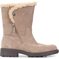 Clarks Γυναικεία Μποτάκια Αστραγάλου Suede Μπεζ με Χοντρό Χαμηλό Τακούνι και Γούνα 26167829