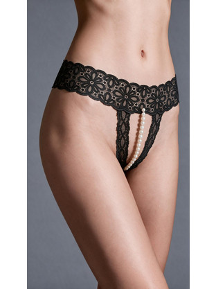 Milena By Paris Γυναικείο Sexy String Αυτοκινήτου με Δαντέλα & Πέρλες Μαύρο 7759