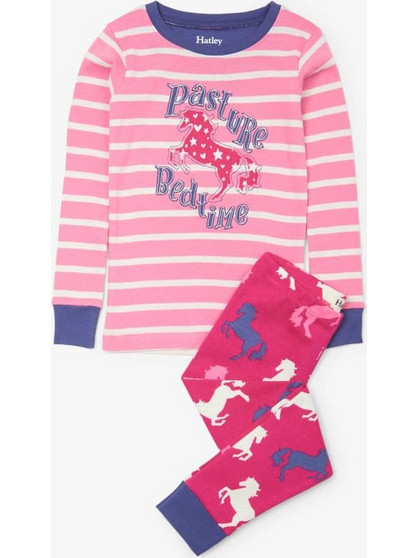 Hatley ''Playful Horses Applique'' Παιδική Πιτζάμα Βαμβακερή Χειμωνιάτικη Ροζ Φούξια F19BHK204