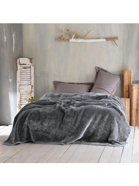 Κουβέρτα βελουτέ Υ/Δ (220Χ240) VELOUR ΓΚΡΙ ΣΚΟΥΡΟ, RYTHMOS HOME