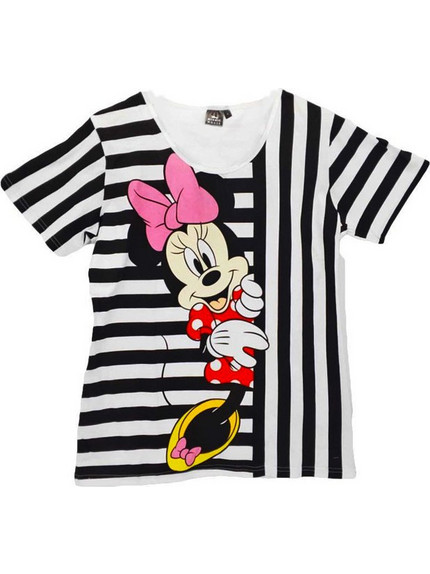 Γυναικείο Mπλουζάκι Κοντομάνικο Minnie Mouse Ριγέ Μαύρο Λευκό Disney