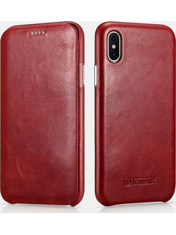 iCarer Curved Edge Vintage Leather Red (iPhone XS/X)