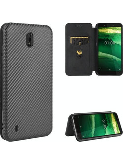 Για το Nokia C2 Carbon Fiber Texture Horizontal Flip TPU + PC + PU Leather Θήκη με υποδοχή κάρτας (Μαύρο) (OEM)