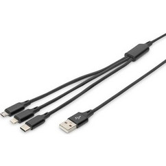 Digtus 3in1 USB Charging Cable USB A To Lightning & Micro-B & Type-C, 1m, Black (AK-300160-010-S)