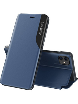 Eco Leather View Case elegant bookcase type case with kickstand for iPhone 13 Pro Max blue