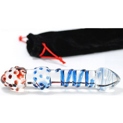 Glass dildo 18 cm transparent / blue / red