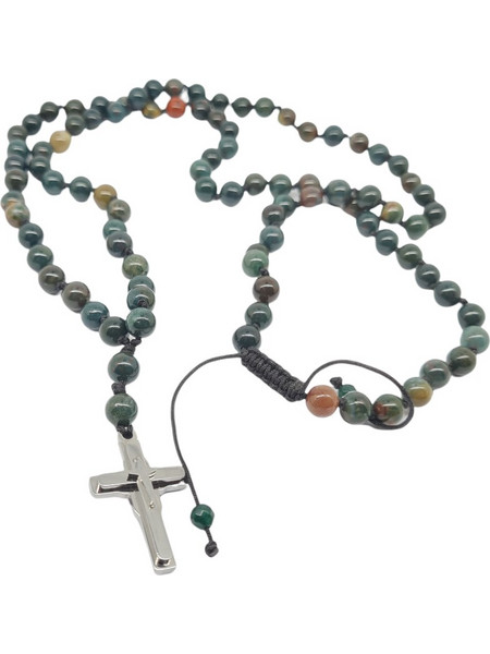 Ροζάριο με Αιματόπετρα (Bloodstone) και ατσάλινο σταυρό (code KT002277)