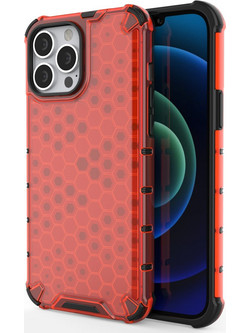 Honeycomb Case armor cover with TPU Bumper for iPhone 13 Pro Max red