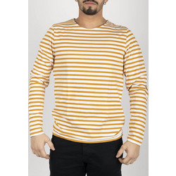 JACK&JONES ΜΠΛΟΥΖΑ ΜΑΚΡΥΜΑΝΙΚΗ ΧΡΥΣΟ / ΛΕΥΚΟ ΡΙΓΕ ΜΕ ΛΑΙΜΟΚΟΨΗ ΚΑΙ ΔΙΑΚΡΙΤΙΚΟ LOGO PATCH ΣΤΟ ΠΛΑΙ ΚΑΝΟΝΙΚΗ ΓΡΑΜΜΗ