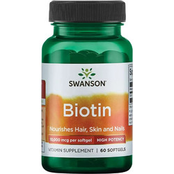 Swanson Biotin 10000mcg 60 Μαλακές Κάψουλες