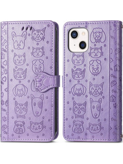 Θήκη Wallet iPhone 13 mini - Cat and Dog Purple