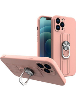 Ring Case silicone case with finger holder and stand for Xiaomi Redmi Note 11 Pro pink