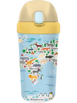 Chic Mic Bioloco Plant Animal World Παιδικό Μπουκάλι Πλαστικό BPA Free με Καλαμάκι Κίτρινο Γαλάζιο 400ml
