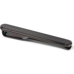 HUGO MEN E-CLASSIC-TIE-BAR OVAL STAINLESS STEEL TIE CLIP WITH ENGRAVED LOGO BLACK