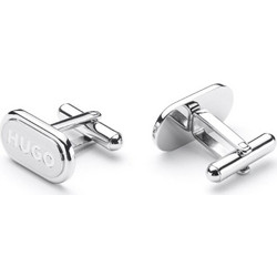 HUGO MEN E-CLASSIC OVAL CUFFLINKS WITH ENGRAVED LOGO SILVER