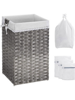 Πτυσσόμενο Καλάθι Απλύτων από Ρατάν 70 Lt 36 x 33 x 60 cm Χρώματος Γκρι Songmics LCB370G01