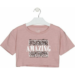 Losan Παιδικό Crop Top Κοντομάνικο Ροζ 21G-1200AL