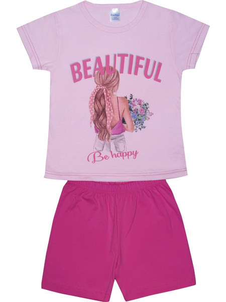 Pretty Baby Beautiful Παιδική Πιτζάμα Βαμβακερή Καλοκαιρινή Ροζ 63131