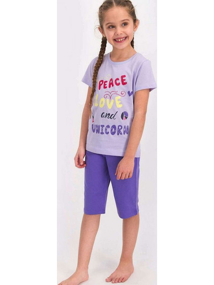 Rolypoly Peace Love Παιδική Πιτζάμα Βαμβακερή Καλοκαιρινή Μωβ Λιλά RP1811