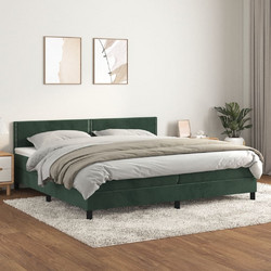 vidaXL Κρεβάτι Boxspring Υπέρδιπλο Βελούδινο Σκούρο Πράσινο με Στρώμα 200x200cm 3141266