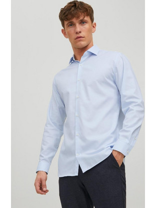 Jack & Jones Ανδρικό Πουκάμισο Βαμβακερό Μακρυμάνικο Slim Fit Γαλάζιο 12227385