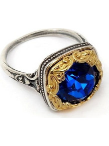 Byzantine Ring with Sapphire Colored Swarovski Crystal Sterling Silver 925 Gold Plated