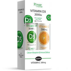 Power Health Power Of Nature Vitamin D3 2000iu Lemon 20s + Vitamin C 500mg 20 Αναβράζοντα Δισκία